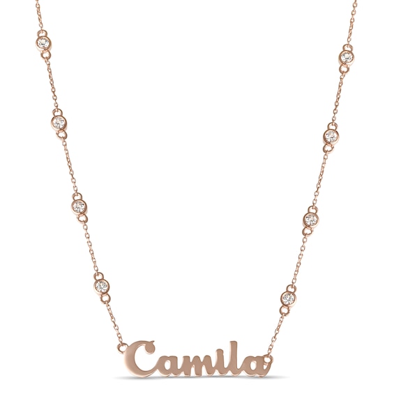 White Lab-created Sapphire Station Nameplate Necklace (1 Name)