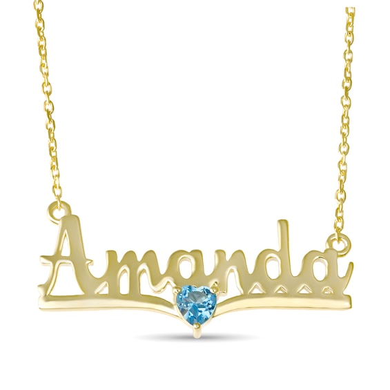 Birthstone Nameplate Bar Necklace (1 Heart Stone and 1 Name)