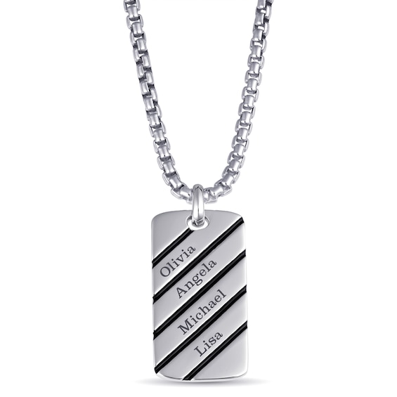 Men's Sterling Silver Dog Tag Necklace (1-4 Lines)