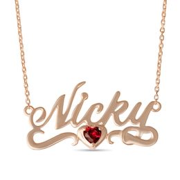Bezel Birthstone Nameplate Swirl Necklace (1 Heart Stone and 1 Name)