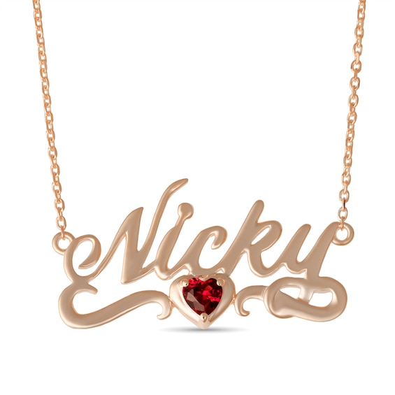 Bezel Birthstone Nameplate Swirl Necklace (1 Heart Stone and 1 Name)