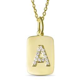White Lab-Created Sapphire Raised Initial Dog Tag Necklace (1 Initial)