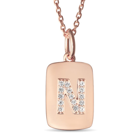 White Lab-Created Sapphire Raised Initial Dog Tag Necklace (1 Initial)