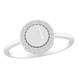 Initial Disc White Lab-Created Sapphire Halo Ring (1 Initial)