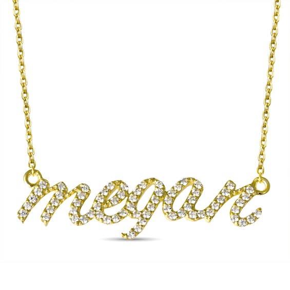 White Lab-Created Sapphire Nameplate Necklace (1 Name)