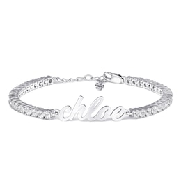 Adjustable Lab-Created White Sapphires Nameplate Tennis Bracelet