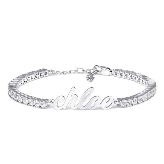 Adjustable Lab-Created White Sapphires Nameplate Tennis Bracelet