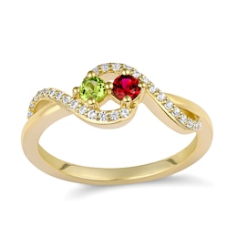 Couple's Birthstone and White Lab-Created Sapphire Ring