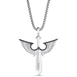 Men's Black Spinel Angel Wing Sword Necklace (1 Line)