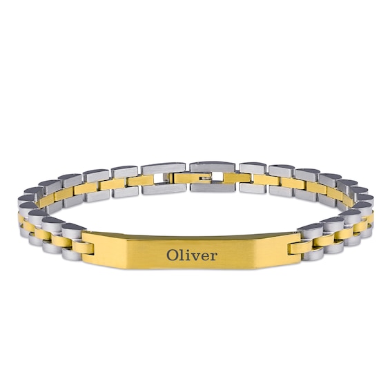 Stainless Steel Men's Engravable Link ID Bracelet (1 Line)
