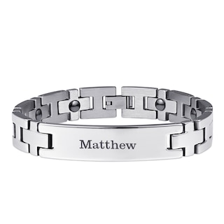 Stainless Steel Men's Engravable ID Link Bracelet 8.5 " (2 Lines)