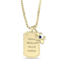 Men's Sterling Silver Color Stone Fleur de Lis Dog Tag Necklace with Sapphire Stone