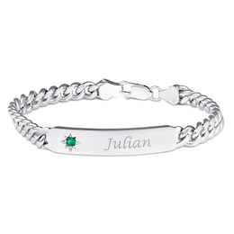 Men's Sterling Silver Color Stone Curb Chain ID Bracelet (1 Stone and 1 Line)
