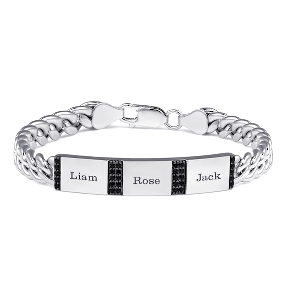 Men's Black Spinel Curb Chain Bracelet (1-3 Lines)