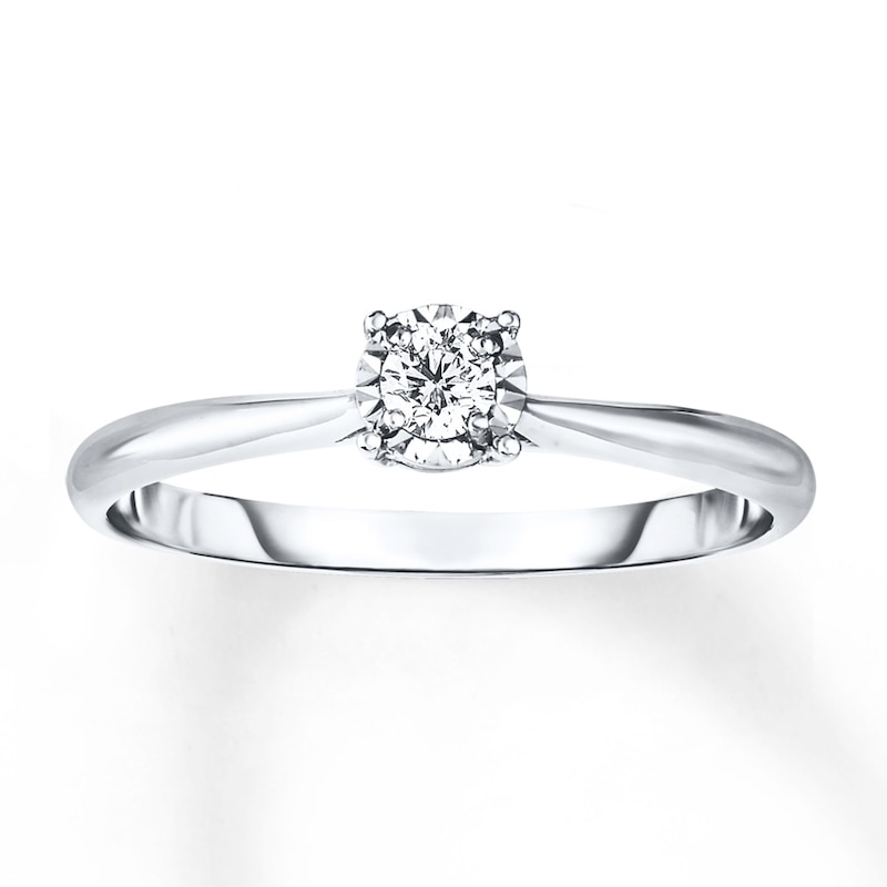 Main Image 1 of Round-Cut Diamond Solitaire Promise Ring 1/15 ct 10K White Gold