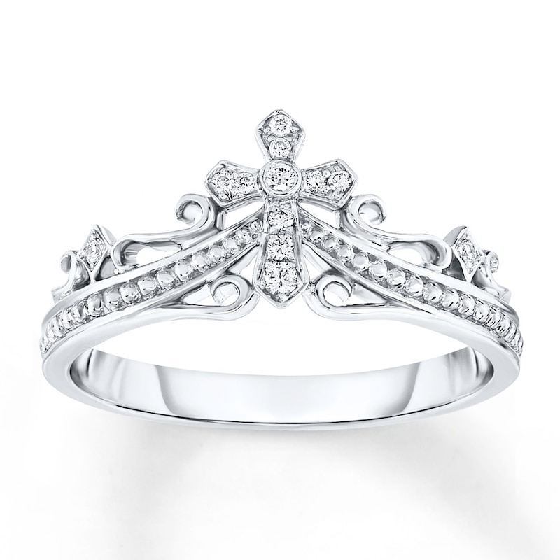 Main Image 1 of Cross Ring 1/20 ct tw Diamonds 10K White Gold