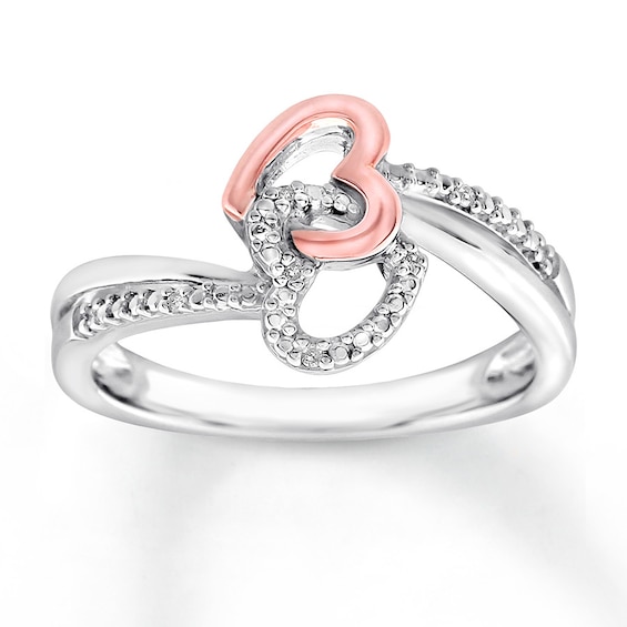 Diamond Heart Ring Sterling Silver & 10K Rose Gold