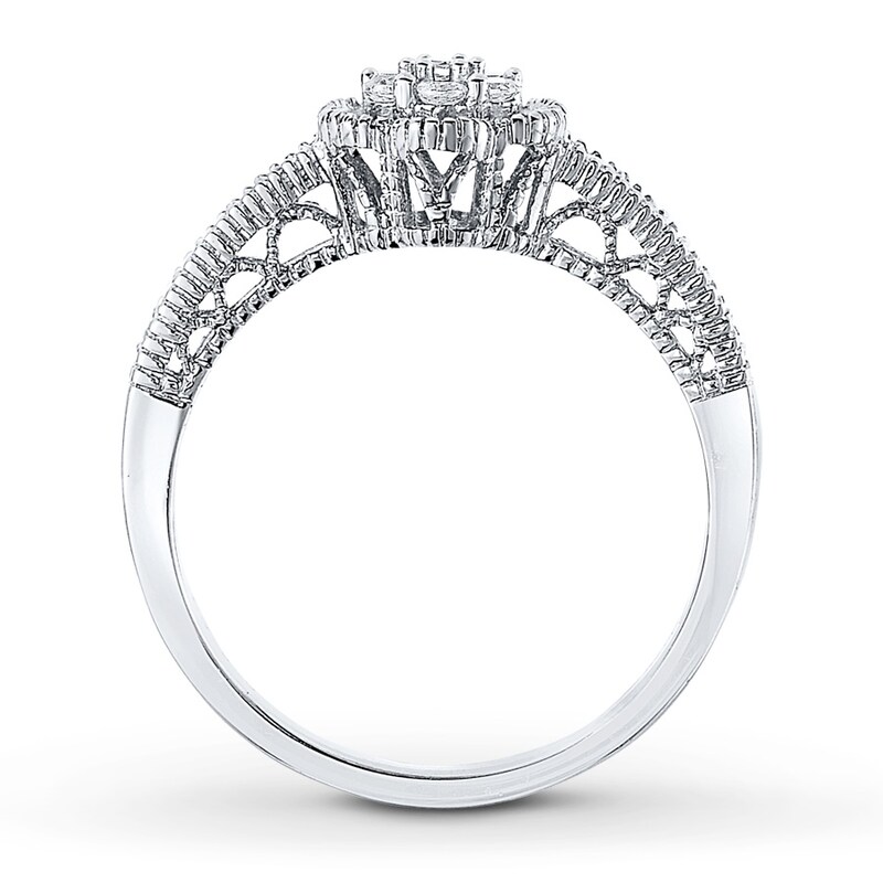 Diamond Flower Ring 1/4 ct tw Round-cut 10K White Gold