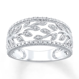 Diamond Leaf Ring 1/10 ct tw Round-cut 10K White Gold