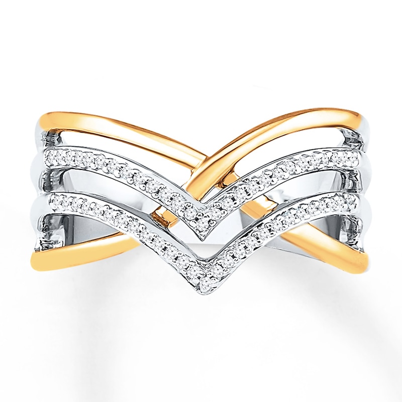 Main Image 1 of Diamond Ring 1/6 ct tw Round-cut Sterling Silver & 10K Yellow Gold