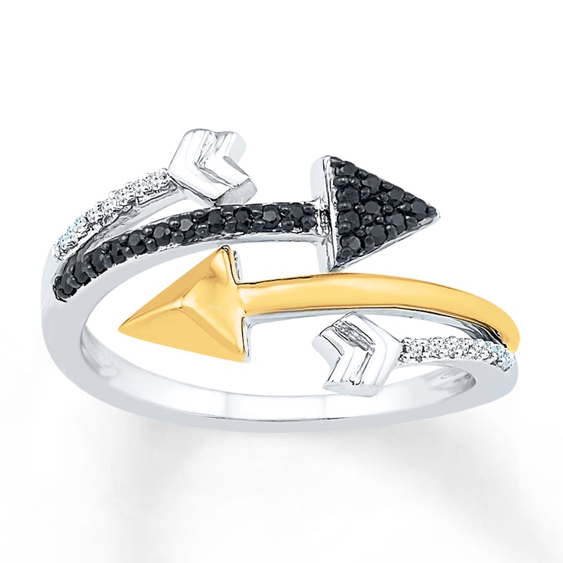 Main Image 1 of Arrow Ring 1/8 ct tw Black Diamonds Sterling Silver & 10K Yellow Gold