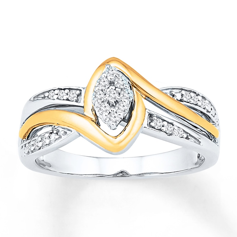 Main Image 1 of Diamond Ring 1/8 ct tw Round-cut Sterling Silver & 10K Yellow Gold