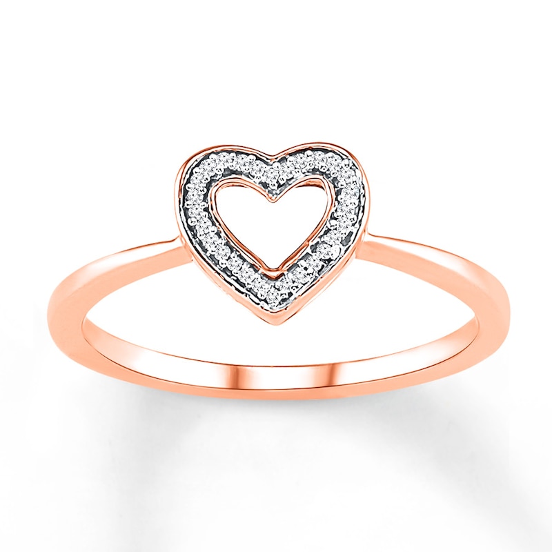 Main Image 1 of Diamond Heart Ring 1/20 ct tw Round-cut 10K Rose Gold