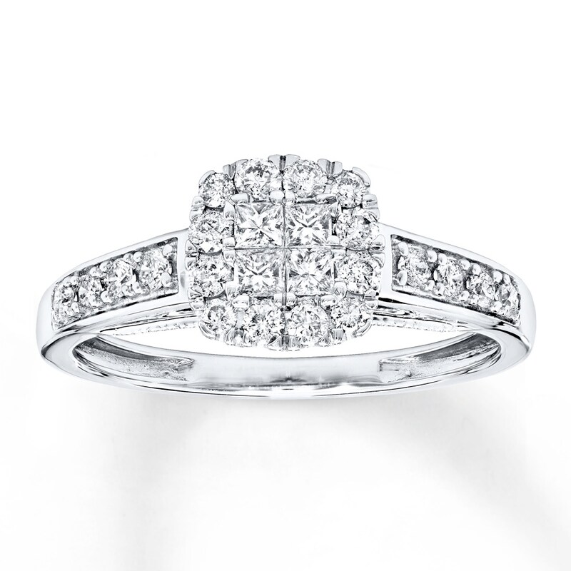 Diamond Ring 1/2 ct tw Princess & Round 10K White Gold