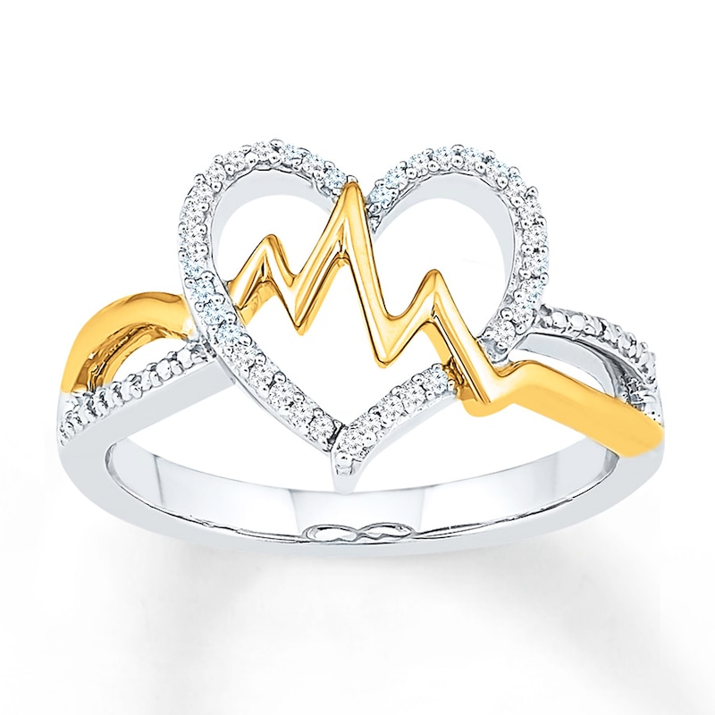 Main Image 1 of Heartbeat Ring 1/8 ct tw Diamonds Sterling Silver & 10K Yellow Gold