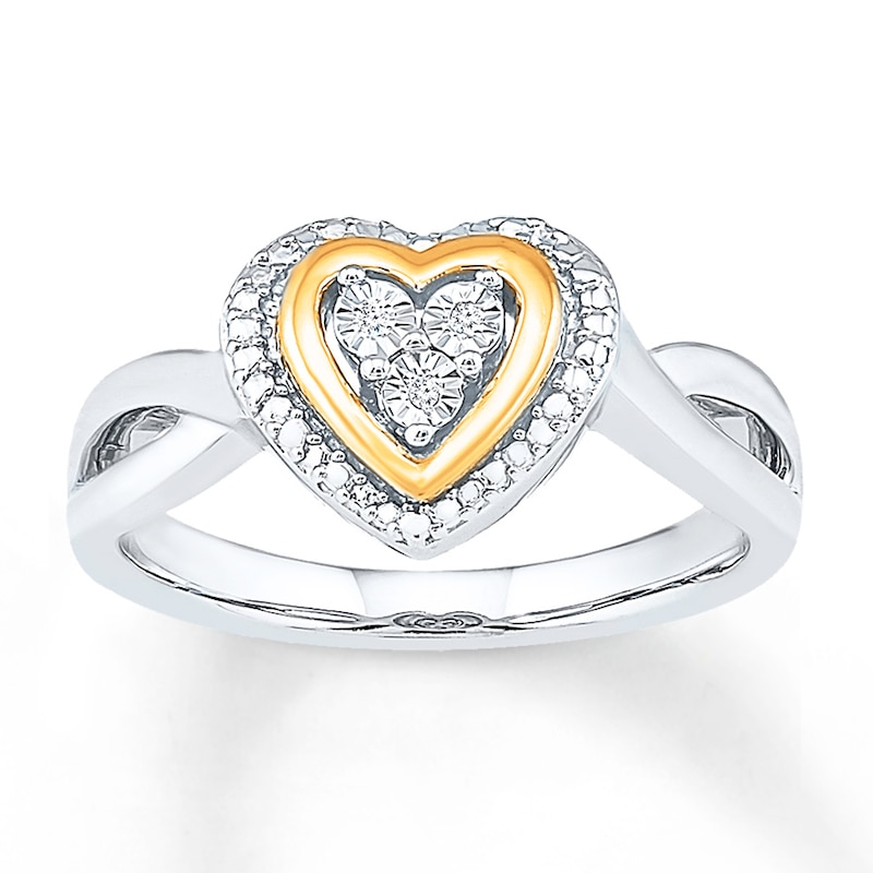 Diamond Heart Ring Sterling Silver & 10K Yellow Gold
