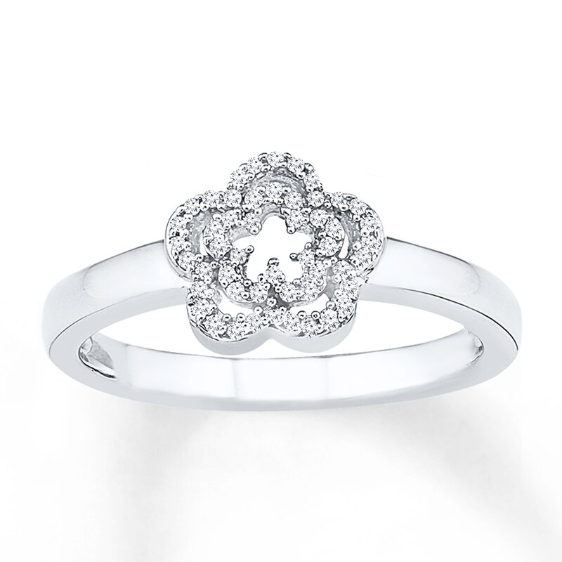 Diamond Flower Ring 1/10 ct tw Round-cut Sterling Silver