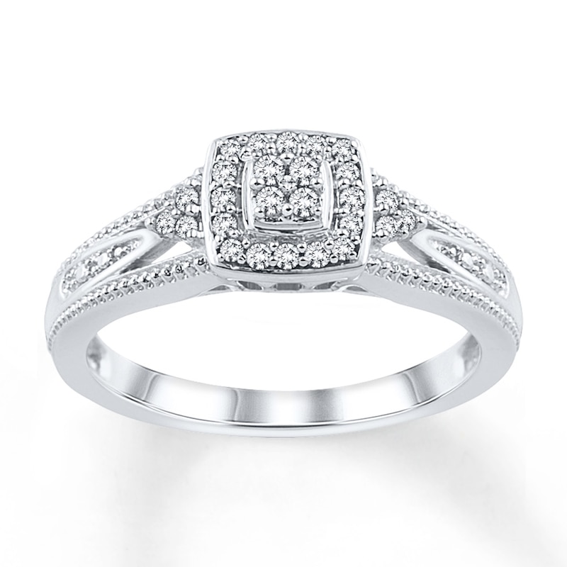 Main Image 1 of Multi-Diamond Cushion Halo Promise Ring 1/6 ct tw 10K White Gold