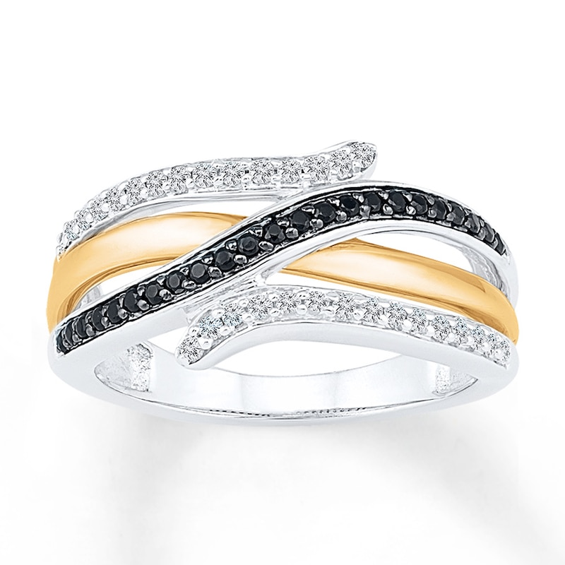 Black & White Diamond Ring 1/3 ct tw Sterling Silver & 10K Yellow Gold