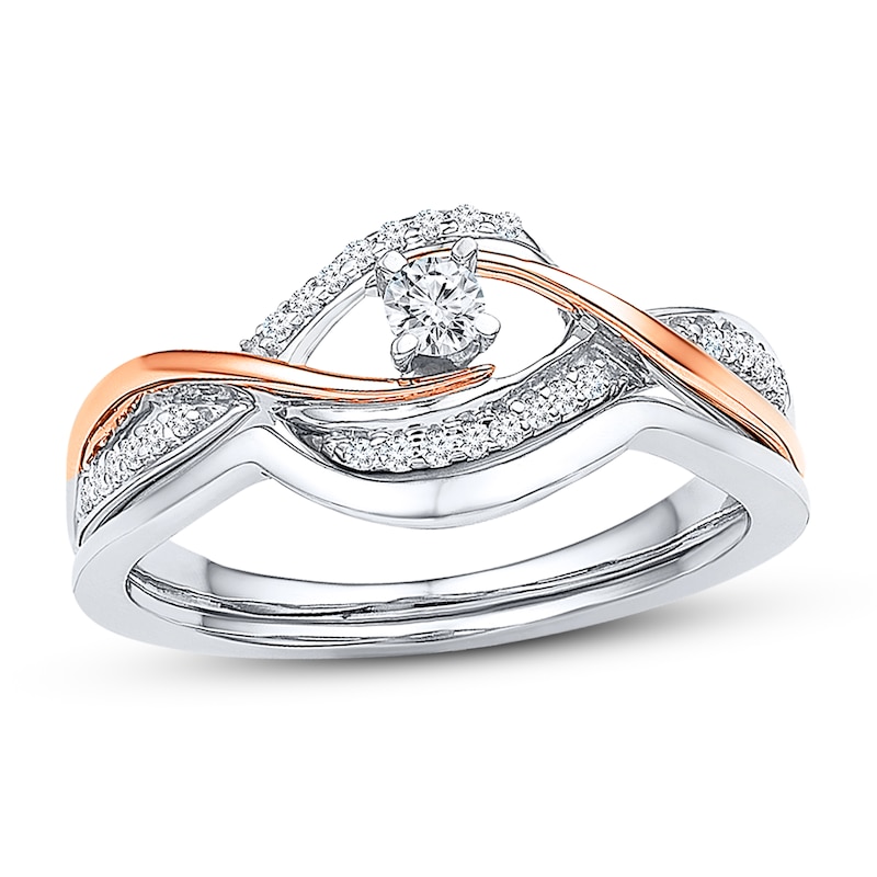 Main Image 1 of Diamond Swirls Promise Ring 1/5 ct tw Sterling Silver & 10K Rose Gold