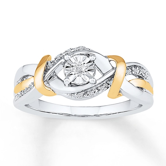 Diamond Ring Sterling Silver & 10K Yellow Gold