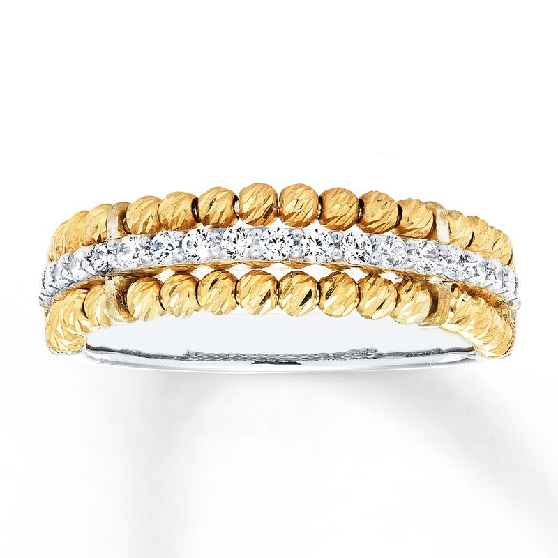10K Yellow Gold Beaded Ring 1/4 ct tw Diamonds Sterling Silver