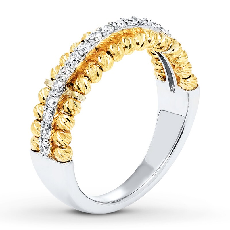10K Yellow Gold Beaded Ring 1/4 ct tw Diamonds Sterling Silver