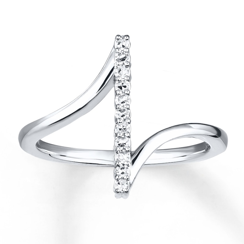 Main Image 1 of Diamond North-South Ring 1/10 ct tw Round-cut 10K White Gold