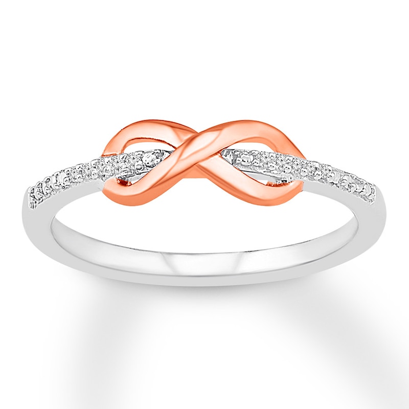 Infinity Ring with Diamonds Sterling Silver/10K Rose Gold