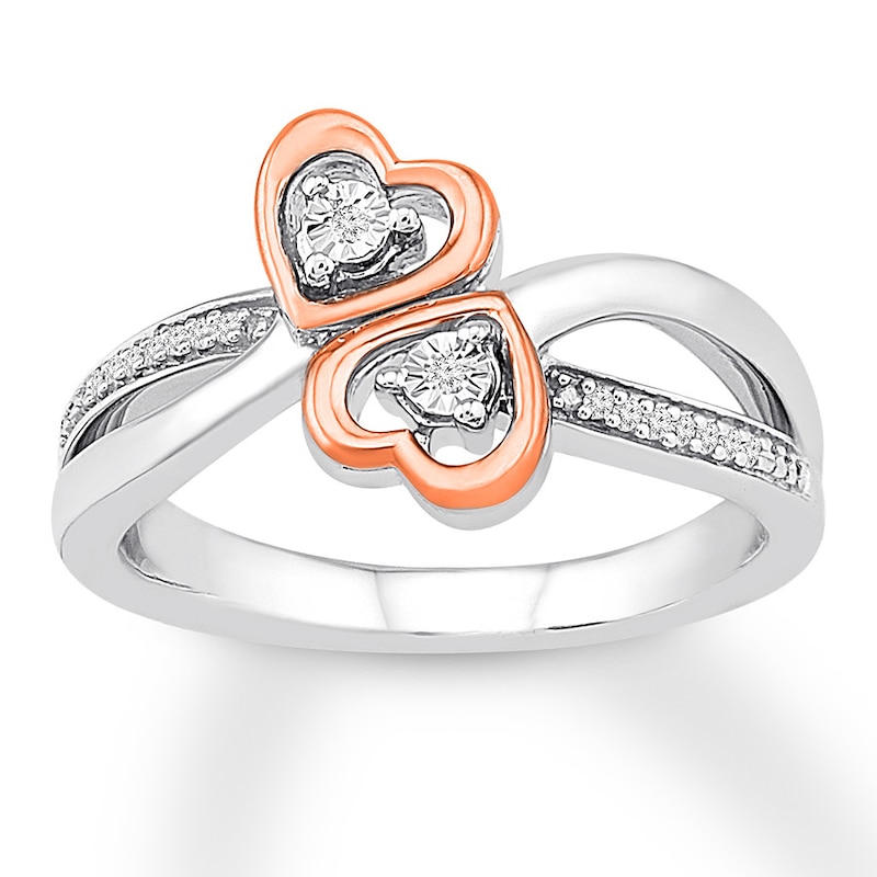 Diamond Heart Ring Sterling Silver & 10K Rose Gold