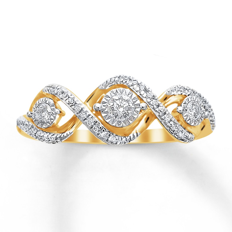 Three-Stone Diamond Ring 1/5 ct tw Round-cut 10K Yellow Gold