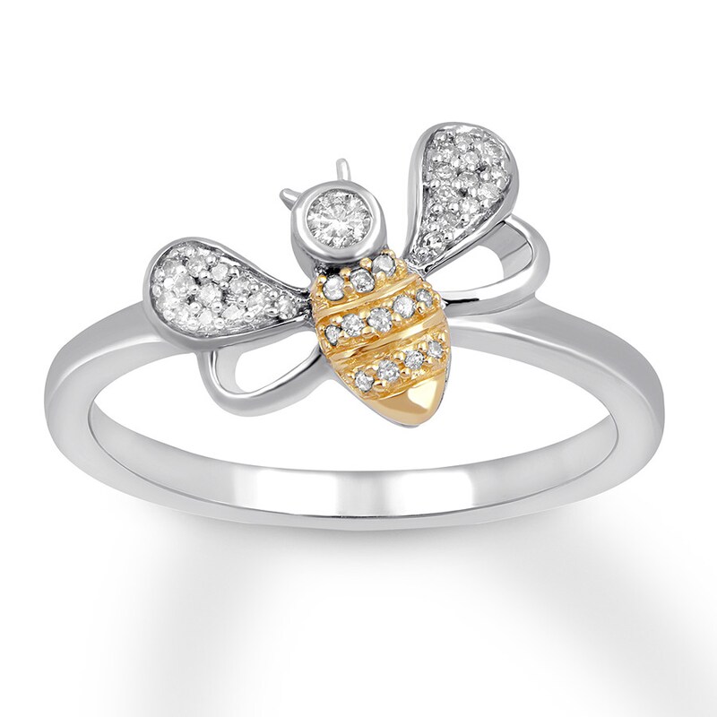 Diamond Bee Ring 1 10 Ct Tw Sterling Silver 10k Yellow Gold Kay