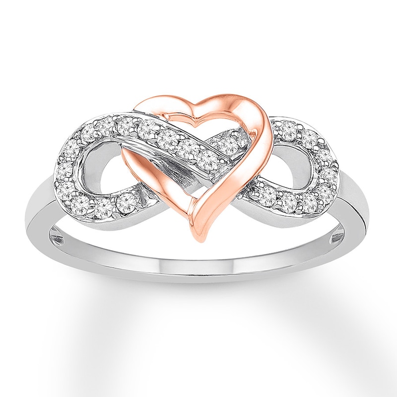 Main Image 1 of Diamond Heart/Infinity Ring 1/6 ctw 10K Two-Tone Gold