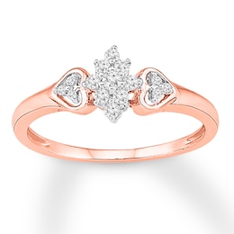 Diamond Heart Sides Promise Ring 1/6 ct tw 10K Rose Gold