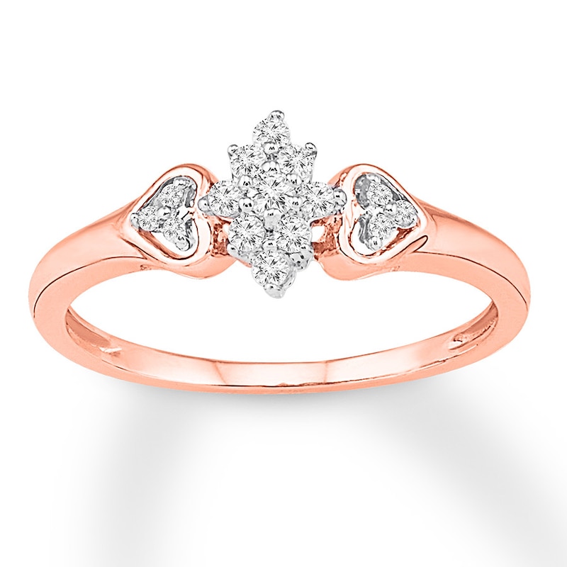 Main Image 1 of Diamond Heart Sides Promise Ring 1/6 ct tw 10K Rose Gold