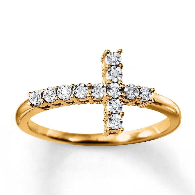 Diamond Cross Ring 10K Yellow Gold