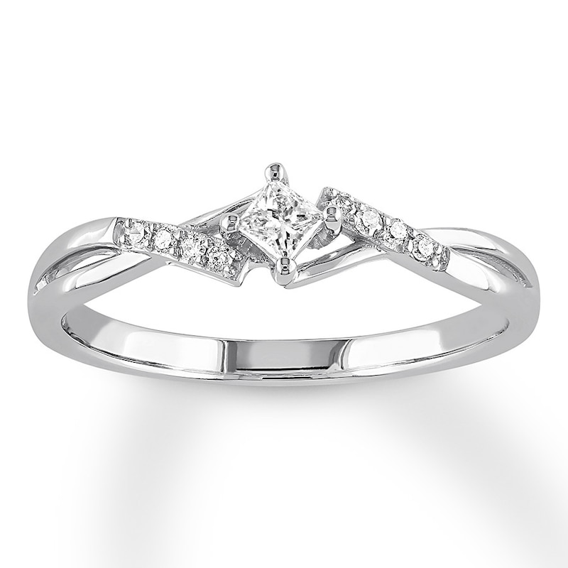 Main Image 1 of Diamond Ring 1/8 ct tw Princess & Round 10K White Gold