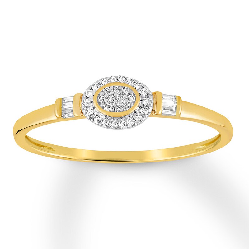 Diamond Ring 1/15 ct tw Round & Baguette 10K Yellow Gold