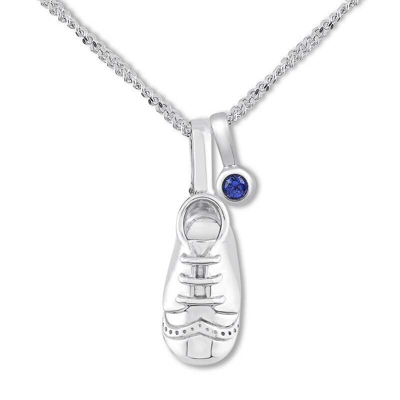 Main Image 1 of Emmy London Sapphire Baby Shoe Necklace Sterling Silver 20&quot;