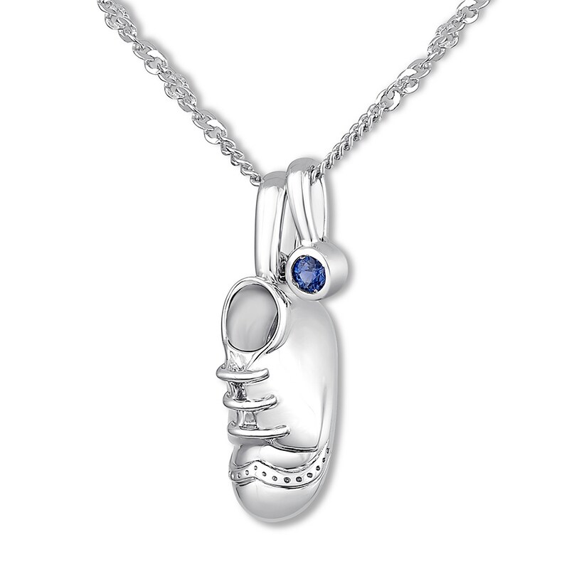 Main Image 3 of Emmy London Sapphire Baby Shoe Necklace Sterling Silver 20&quot;